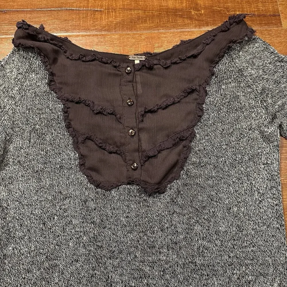 Free People Top Womens S/M Gray 100% Linen Long Sleeve Y2K Bella Swan Babydoll